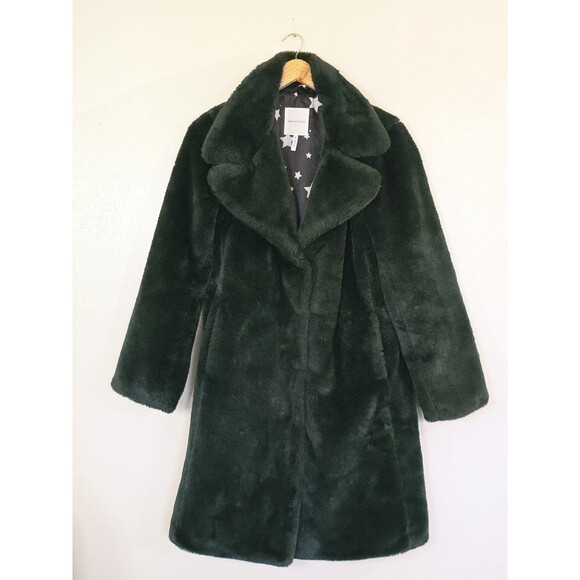 Avec Les Filles Jackets & Blazers - Avec Les Filles Faux Fur Emerald Green Coat Womens Size Small Notched Collared